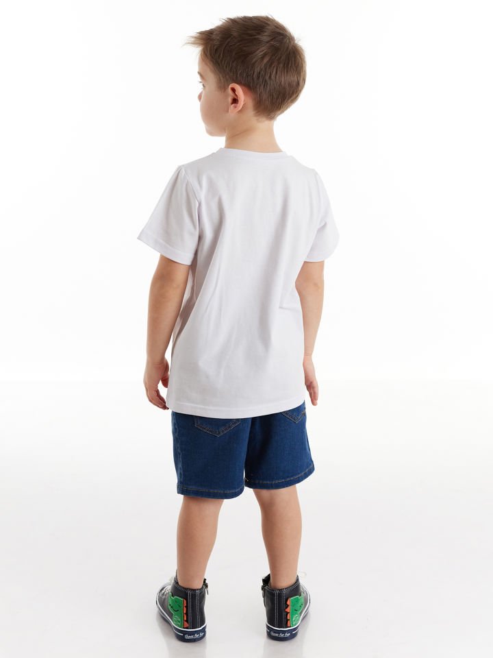 Tuğla Erkek Çocuk T-shirt Denim Şort Takım 8 Y - Beyaz, Mavi