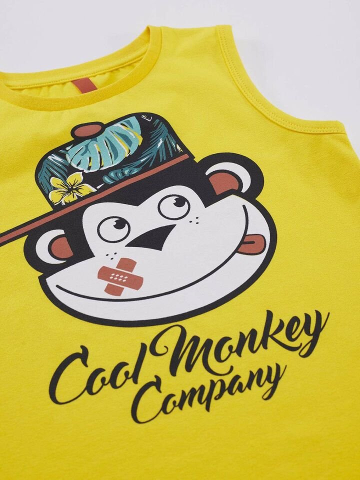 Cool Monkey Erkek Çocuk T-shirt Şort Takım 2 Y - Sarı, Siyah
