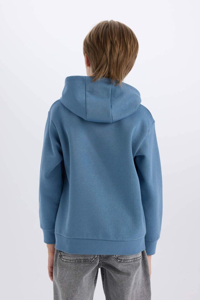 Erkek Çocuk Kapüşonlu Baskılı Cepli İçi Yumuşak Tüylü Sweatshirt
