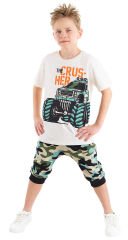 Monster Car Erkek Çocuk T-shirt Kapri Şort Takım 7 Y - Ekru, Yeşil