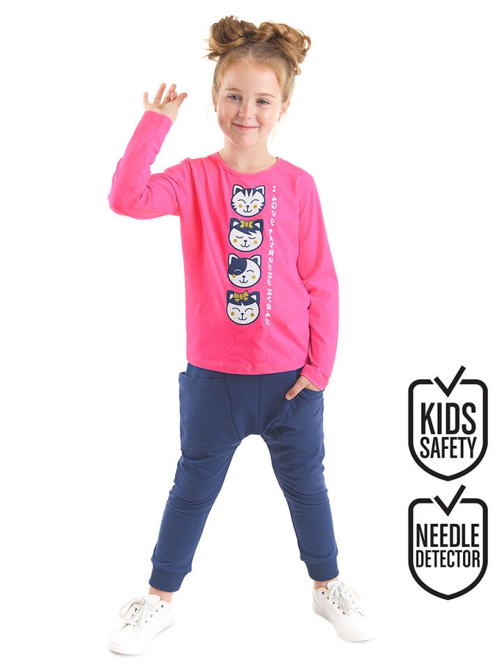 Japan Cats Kız Çocuk T-shirt Pantolon Takım 6 Y - Pembe, Lacivert