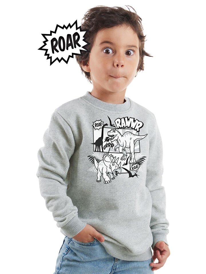 Rawr Dino Erkek Çocuk Gri Melanj Sweatshirt 9 Y - Gri