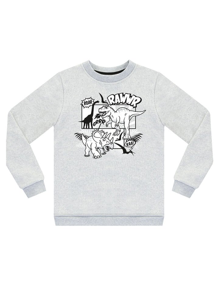 Rawr Dino Erkek Çocuk Gri Melanj Sweatshirt 9 Y - Gri