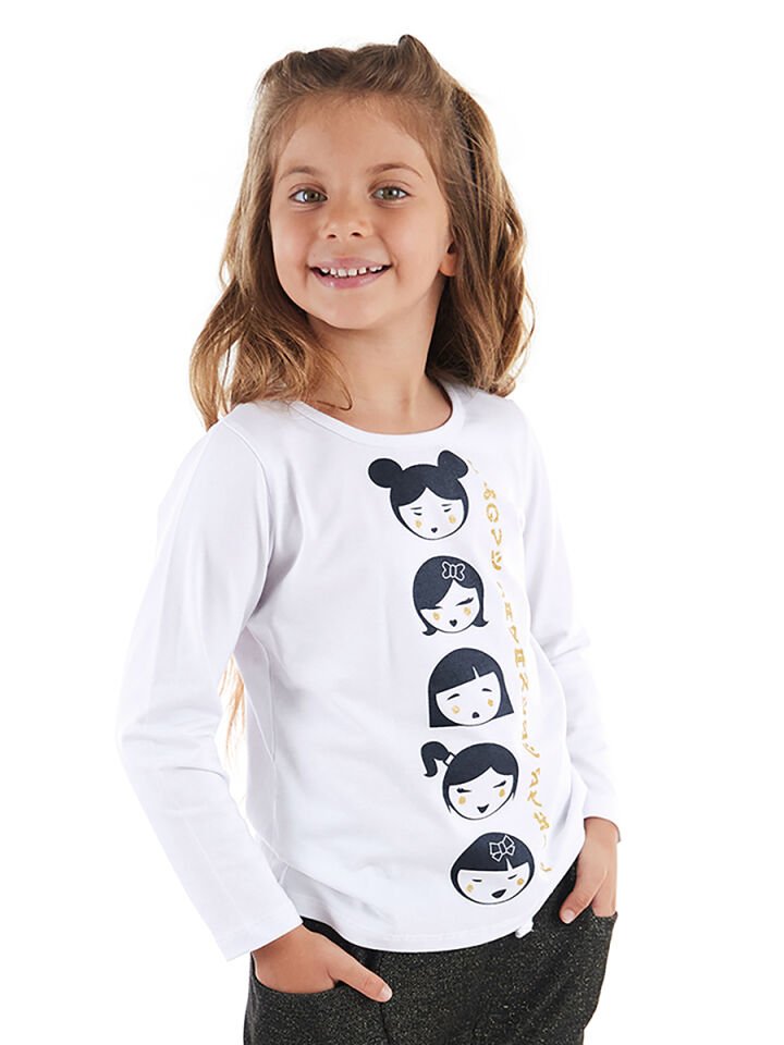 Japon Uzun Kollu Kız Çocuk T-Shirt 2 Y - Beyaz