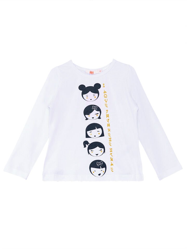 Japon Uzun Kollu Kız Çocuk T-Shirt 2 Y - Beyaz