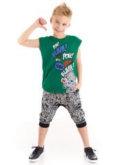 Comics Dino Erkek Çocuk T-shirt Kapri Şort Takım 4 Y - Gri, Yeşil