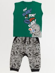 Comics Dino Erkek Çocuk T-shirt Kapri Şort Takım 4 Y - Gri, Yeşil