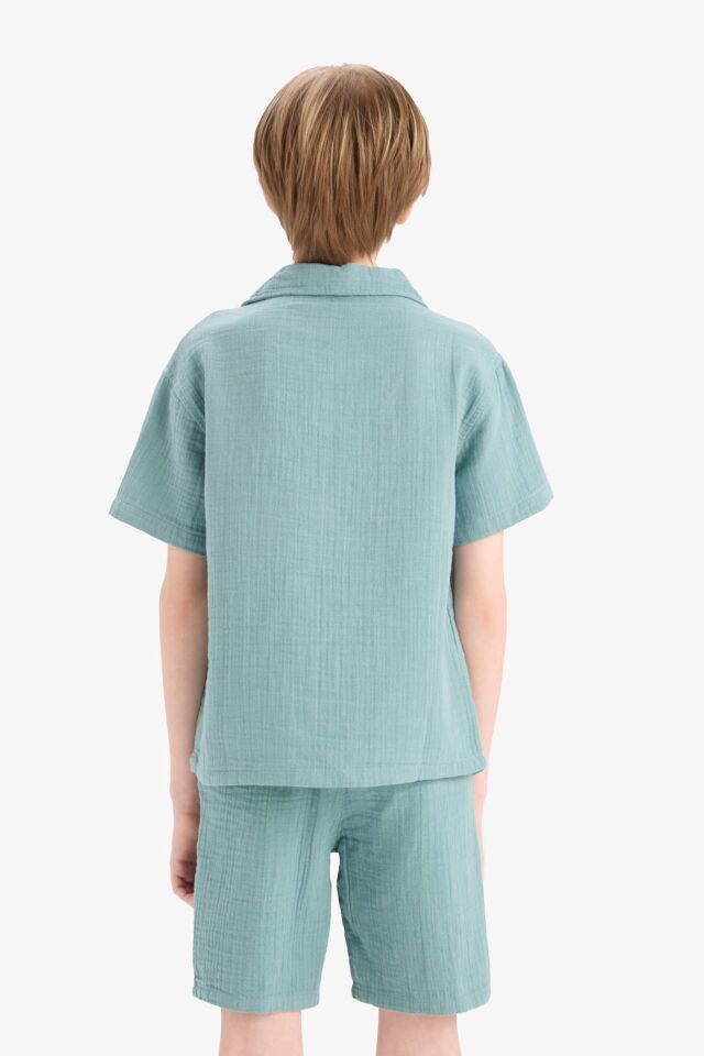 Erkek Çocuk Oversize Geniş Kalıp Polo Yaka Müslin Kısa Kollu Gömlek