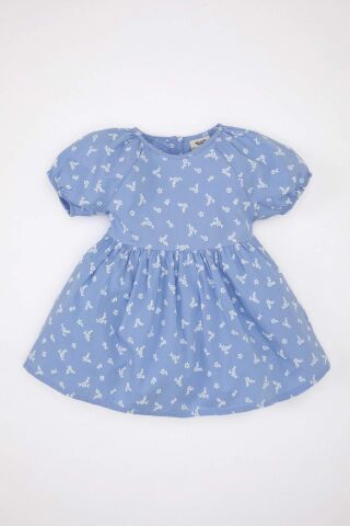 Kız Bebek Çiçekli Kısa Kollu Poplin Elbise