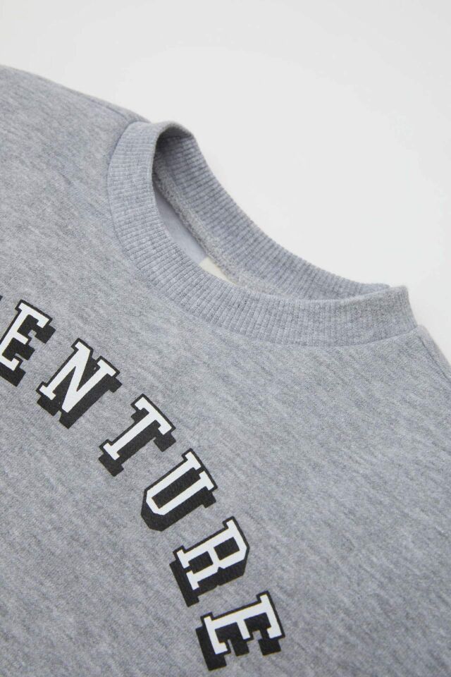 Erkek Bebek 2'li Takım Bisiklet Yaka Baskılı Sweatshirt Üst Beli Lastikli Jogger Eşofman Altı