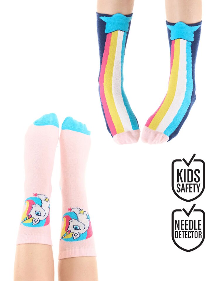 Rainbow Star Kız Çocuk 2li Soket Çorap Takım 2-3 Y - Mavi, Pembe