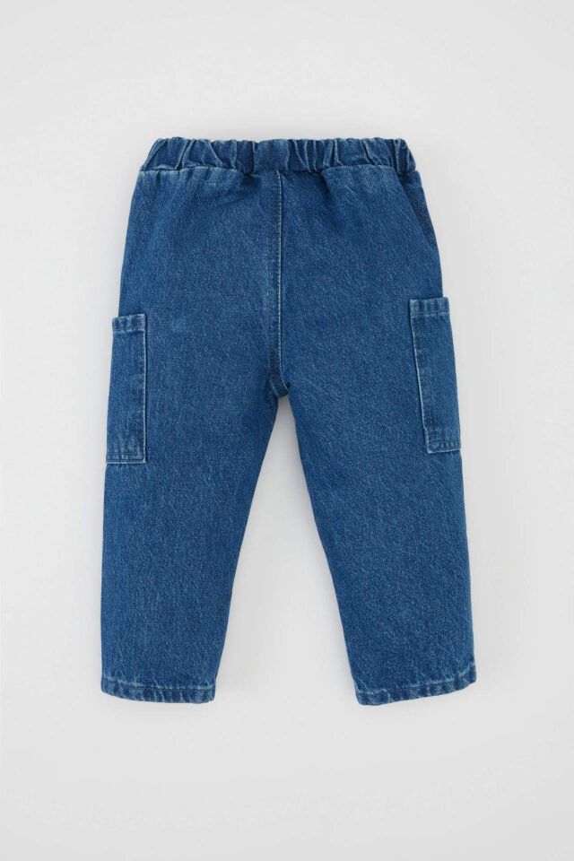 Erkek Bebek Düz Paça Beli Lastikli Kargo Cepli Jean Pantolon
