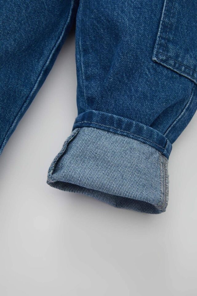 Erkek Bebek Düz Paça Beli Lastikli Kargo Cepli Jean Pantolon