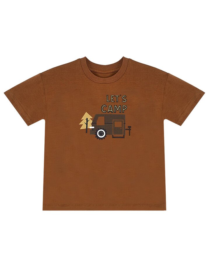 Erkek Bebek Çocuk Müslin Şort T-shirt Takım 12-18 M - Kahverengi, Krem