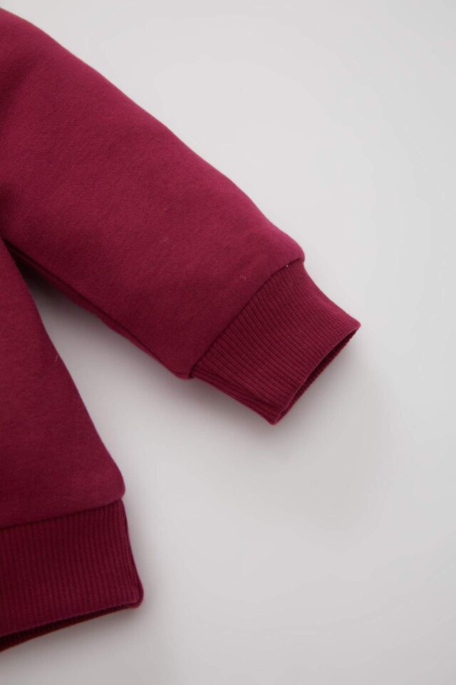 Kız Bebek 2'li Takım Baskılı Bisiklet Yaka Sweatshirt Üst Beli Lastikli Eşofman Altı