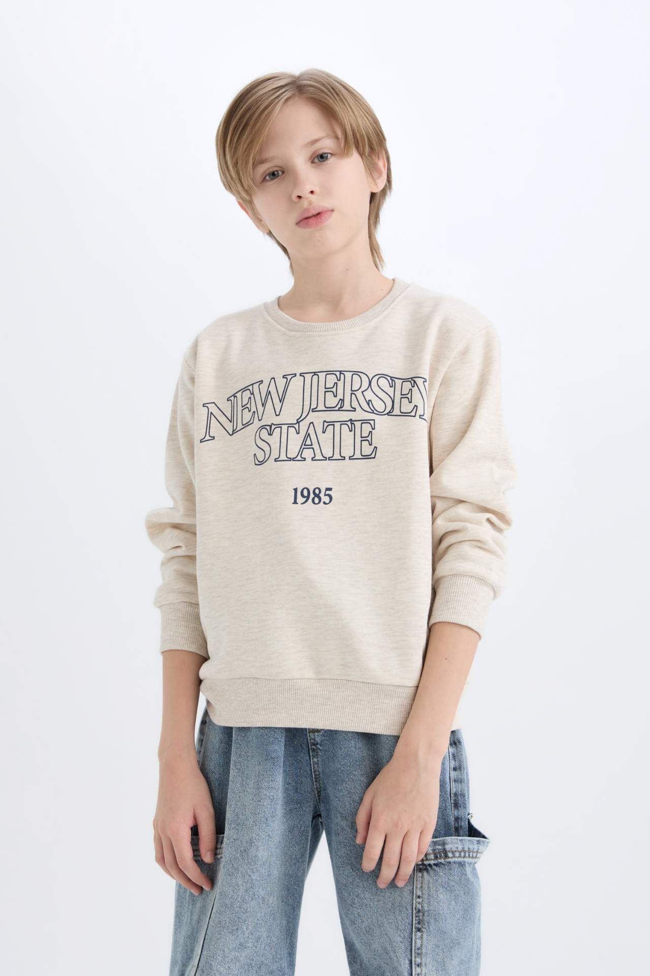 Erkek Çocuk Bisiklet Yaka Baskılı Sweatshirt