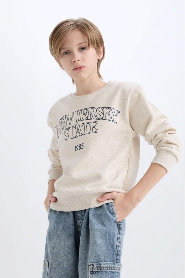 Erkek Çocuk Bisiklet Yaka Baskılı Sweatshirt