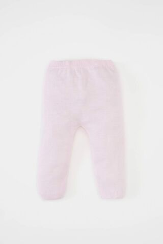 Kız Bebek 3'lü Takım Bisiklet Yaka Basic Düz Triko Kazak Beli Lastikli Alt Bere