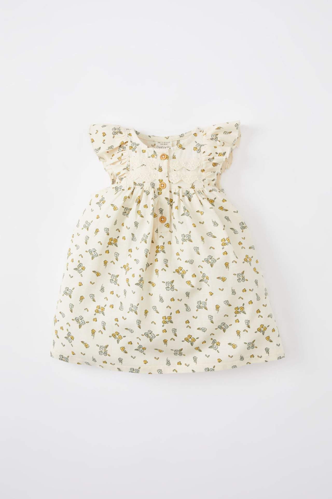 Kız Bebek Çiçekli Kolsuz Twill Elbise