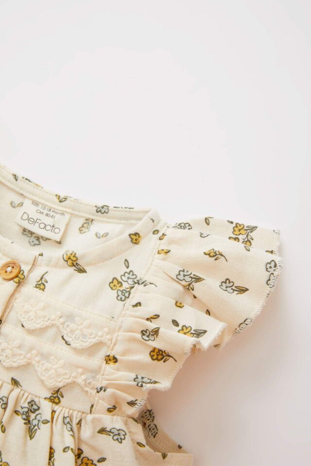 Kız Bebek Çiçekli Kolsuz Twill Elbise