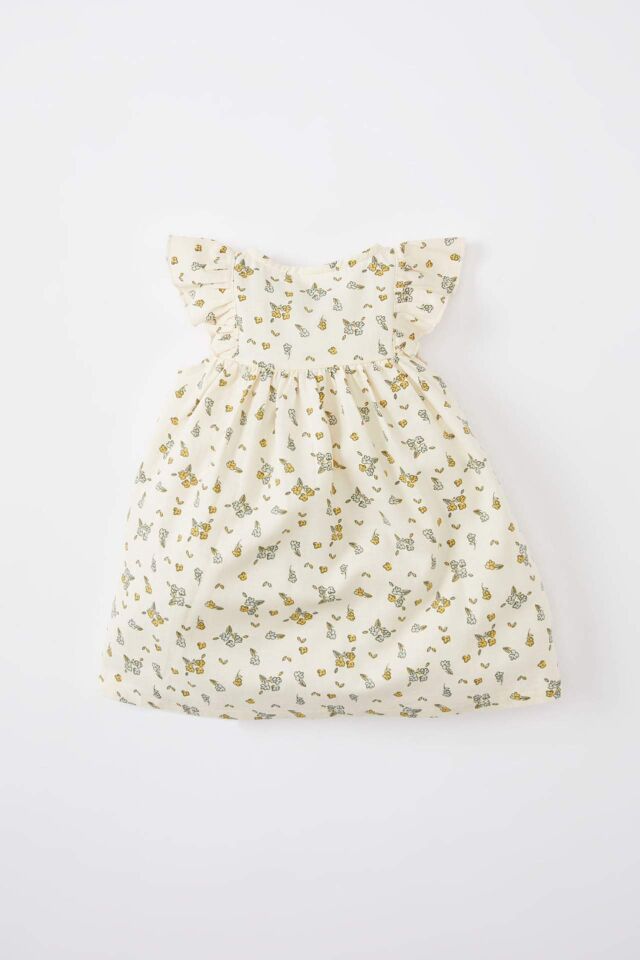 Kız Bebek Çiçekli Kolsuz Twill Elbise