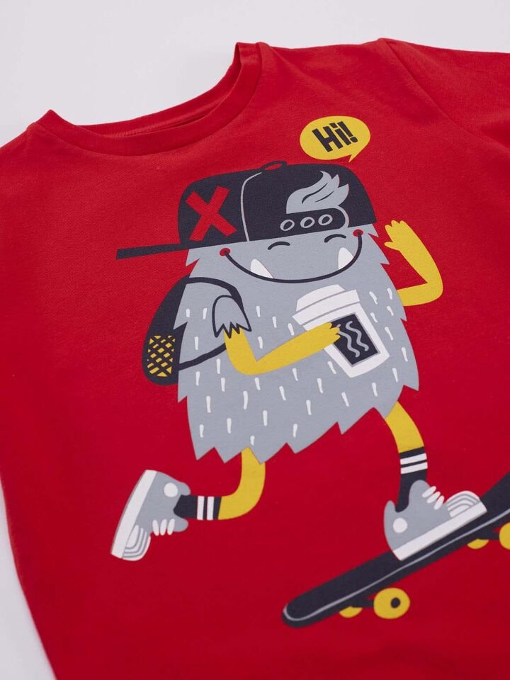 Hi Kaykay Erkek Çocuk T-shirt Kapri Şort Takım 2 Y - Kırmızı, Gri