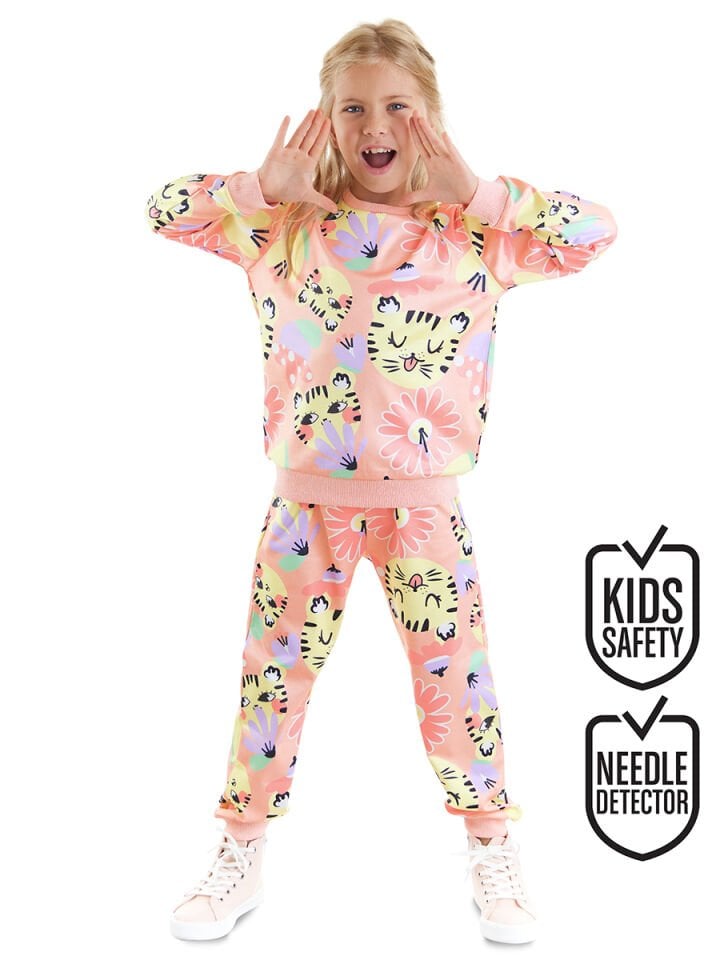 Çiçekli Kedi Kız Çocuk Eşofman Takım