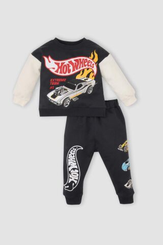 Erkek Bebek 2'li Takım Hot Wheels Bisiklet Yaka Sweatshirt Beli Lastikli Eşofman Altı