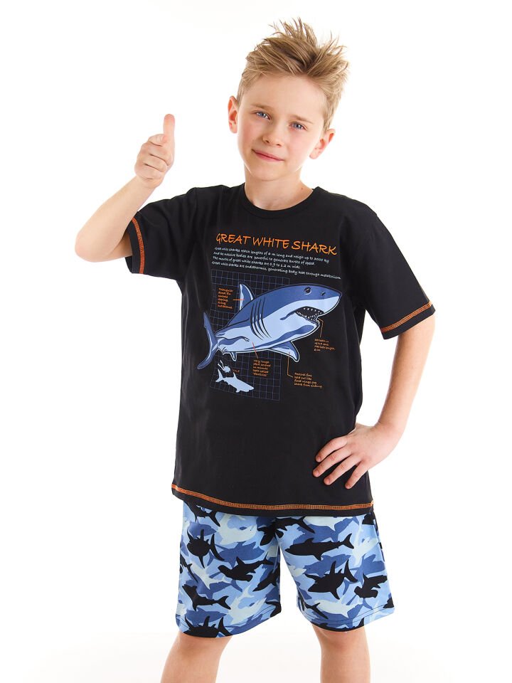 Köpekbalığı Kamo Erkek Çocuk T-shirt Şort Takım 7 Y - Siyah, Mavi