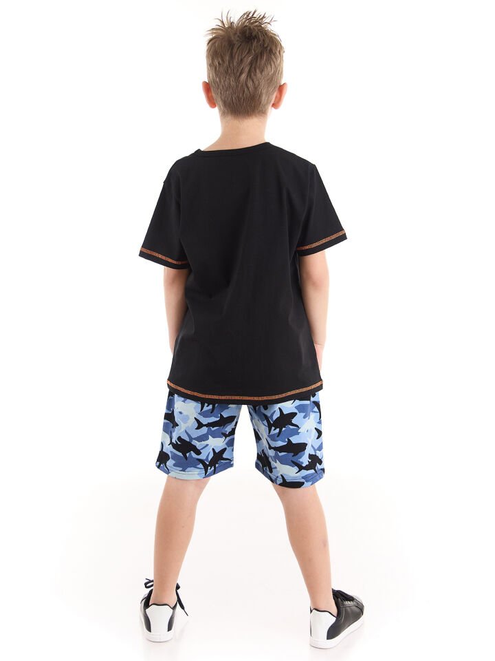 Köpekbalığı Kamo Erkek Çocuk T-shirt Şort Takım 7 Y - Siyah, Mavi