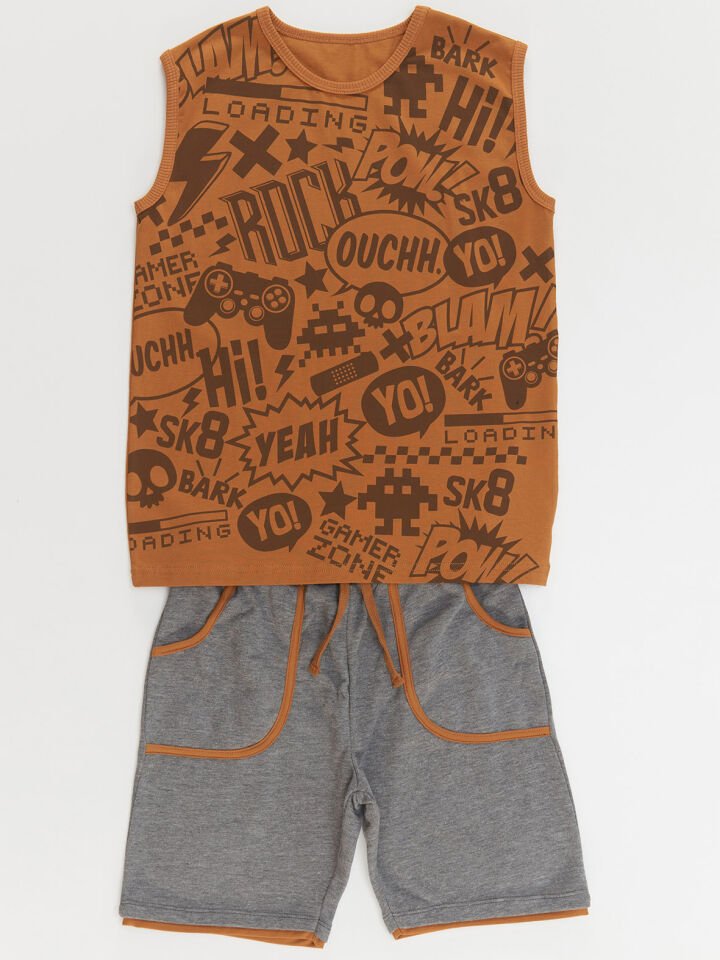 Comics Erkek Çocuk Hardal T-shirt Şort Takım