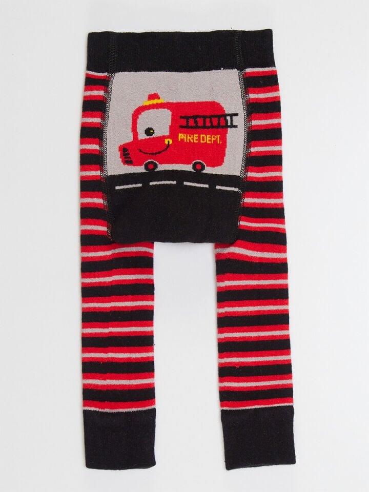 İtfaiye Erkek Bebek Örme Çizgili Tayt-Pantolon