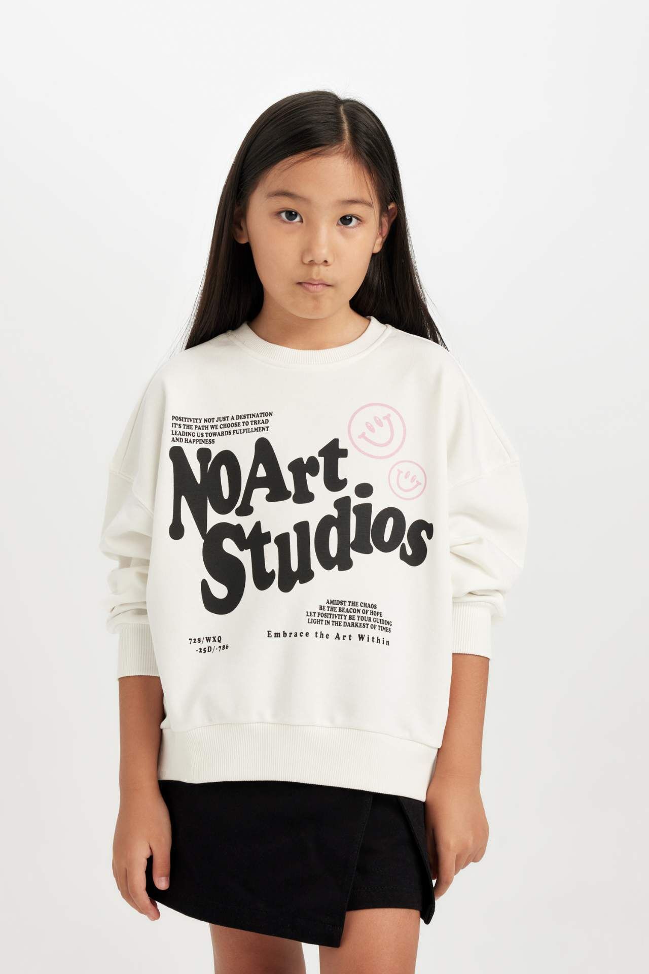Kız Çocuk Oversize Geniş Kalıp Bisiklet Yaka Baskılı Sweatshirt