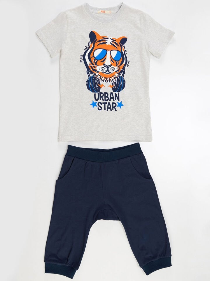 Urban Star Erkek Çocuk T-shirt Kapri Şort Takım 10 Y - Beyaz, Lacivert