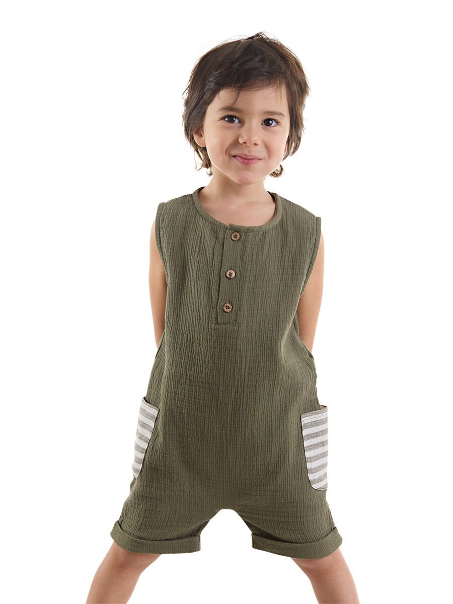 Erkek Bebek Çocuk Yeşil Müslin Tulum 3 Y - Haki