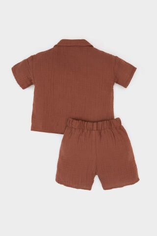 Erkek Bebek 2'li Takım Müslin Kısa Kollu Gömlek Beli Lastikli Şort