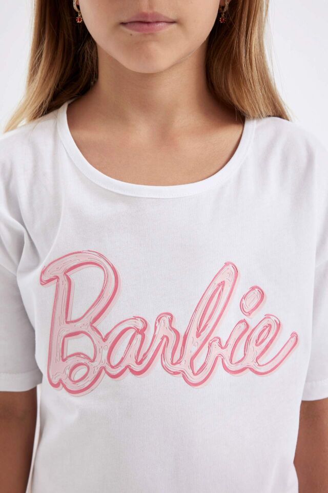 Kız Çocuk Barbie Pijama Takımı Boxy Fit Kısa Kollu Üst Şort