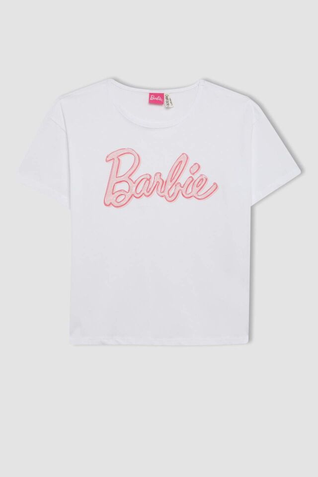 Kız Çocuk Barbie Pijama Takımı Boxy Fit Kısa Kollu Üst Şort