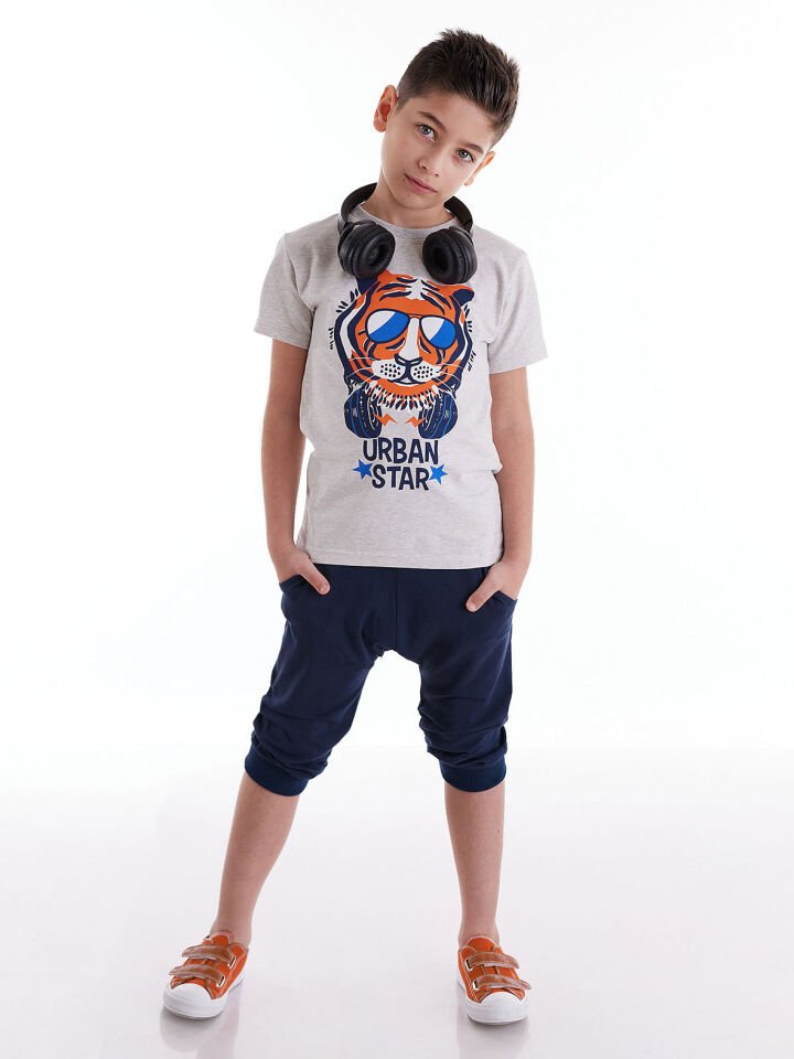 Urban Star Erkek Çocuk T-shirt Kapri Şort Takım 6 Y - Beyaz, Lacivert