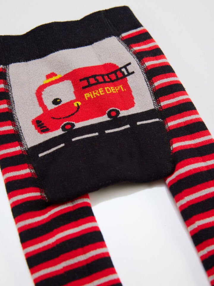 İtfaiye Erkek Bebek Örme Çizgili Tayt-Pantolon 6-12M - Siyah, Gri, Kırmızı
