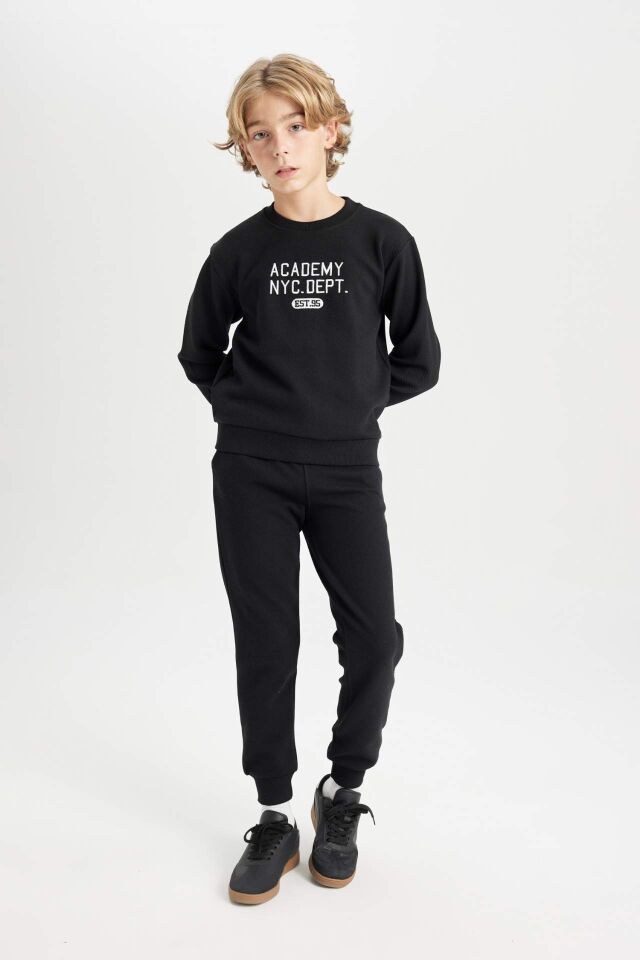 Erkek Çocuk 2'li Takım Baskılı Bisiklet Yaka Sweatshirt Üst Beli Lastikli Jogger Eşofman Altı