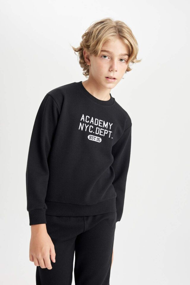 Erkek Çocuk 2'li Takım Baskılı Bisiklet Yaka Sweatshirt Üst Beli Lastikli Jogger Eşofman Altı