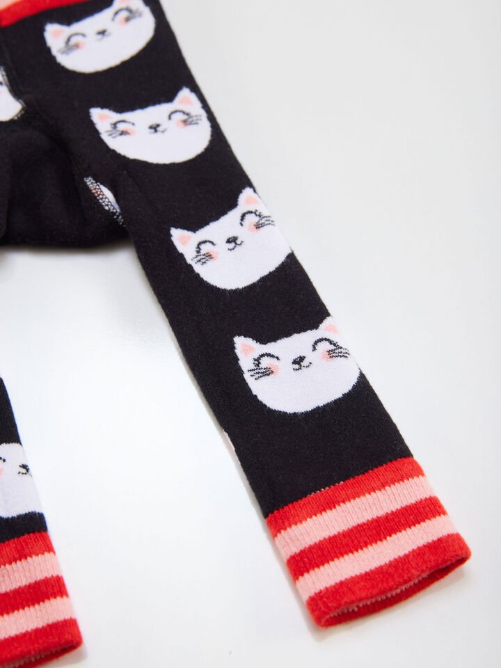 Kedi Kız Bebek Siyah Örme Tayt-Pantolon 3-6 M - Pembe, Siyah, Beyaz