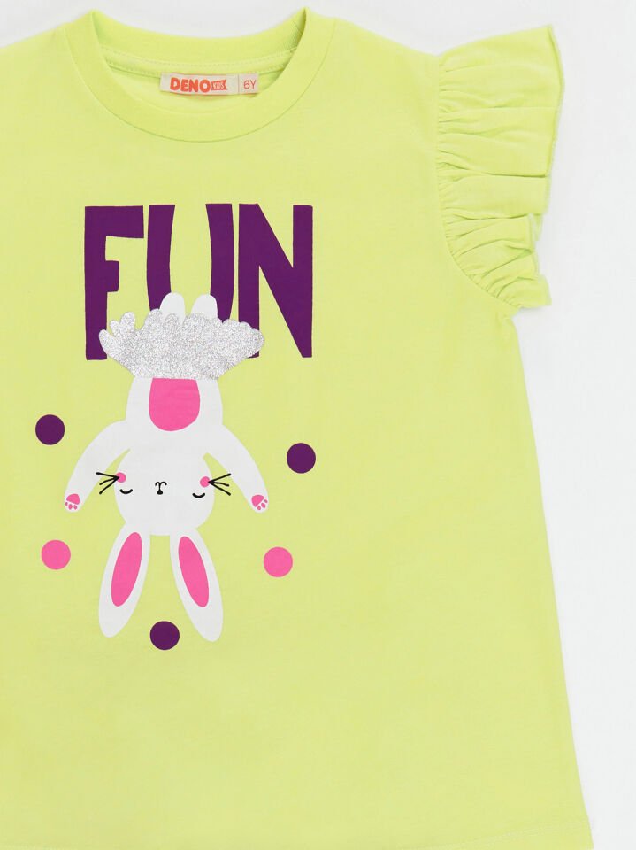 Tavşan Ponpon Kız Çocuk T-shirt Tayt Takım