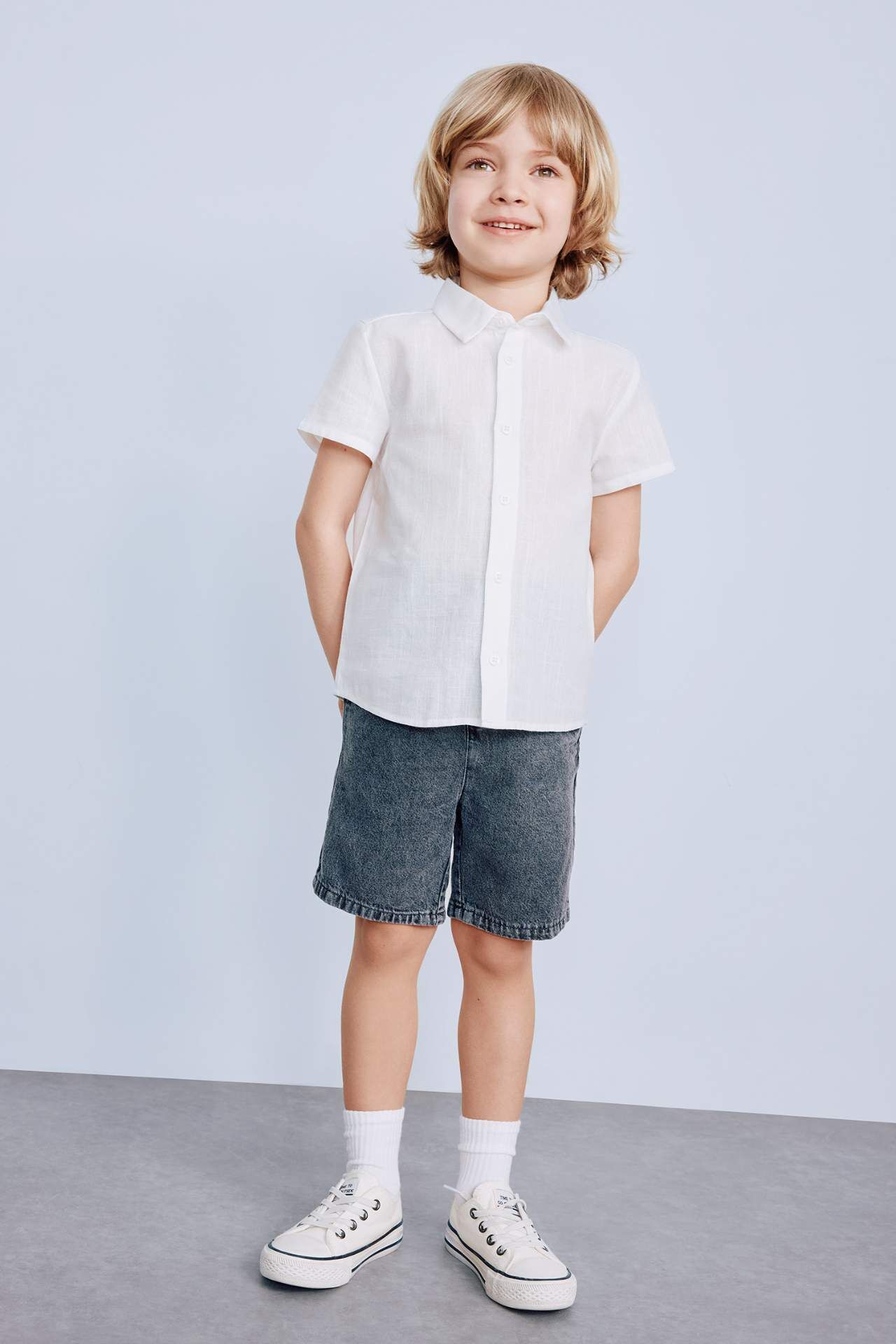 Erkek Bebek Basic Düz Esnek Belli Jean Şort