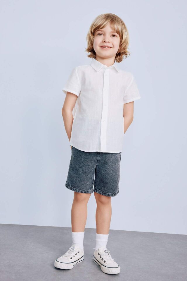 Erkek Bebek Basic Düz Esnek Belli Jean Şort