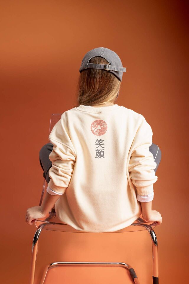 Kız Çocuk Oversize Fit Bisiklet Yaka Baskılı Sweatshirt