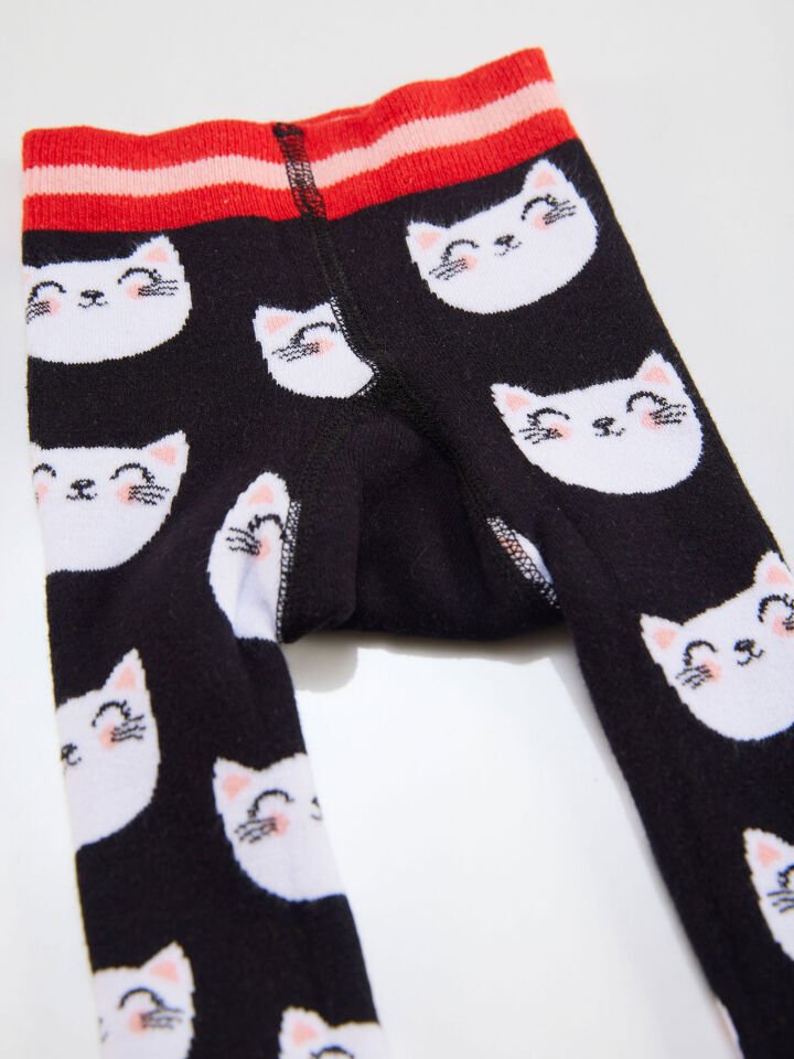 Kedi Kız Bebek Siyah Örme Tayt-Pantolon 12-18 M - Pembe, Siyah, Beyaz