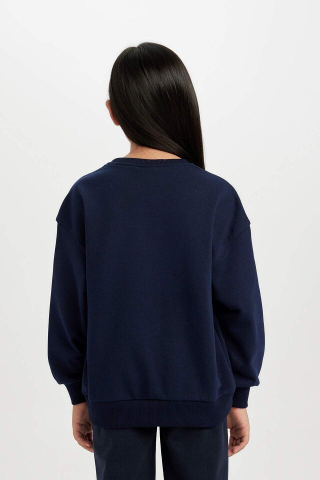Kız Çocuk Relax Fit Bisiklet Yaka Üniversite Baskılı Sweatshirt