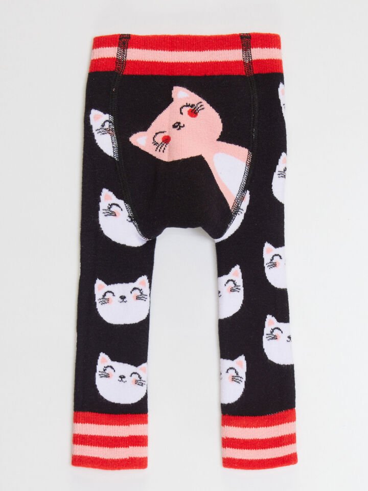 Kedi Kız Bebek Siyah Örme Tayt-Pantolon 3-6 M - Pembe, Siyah, Beyaz